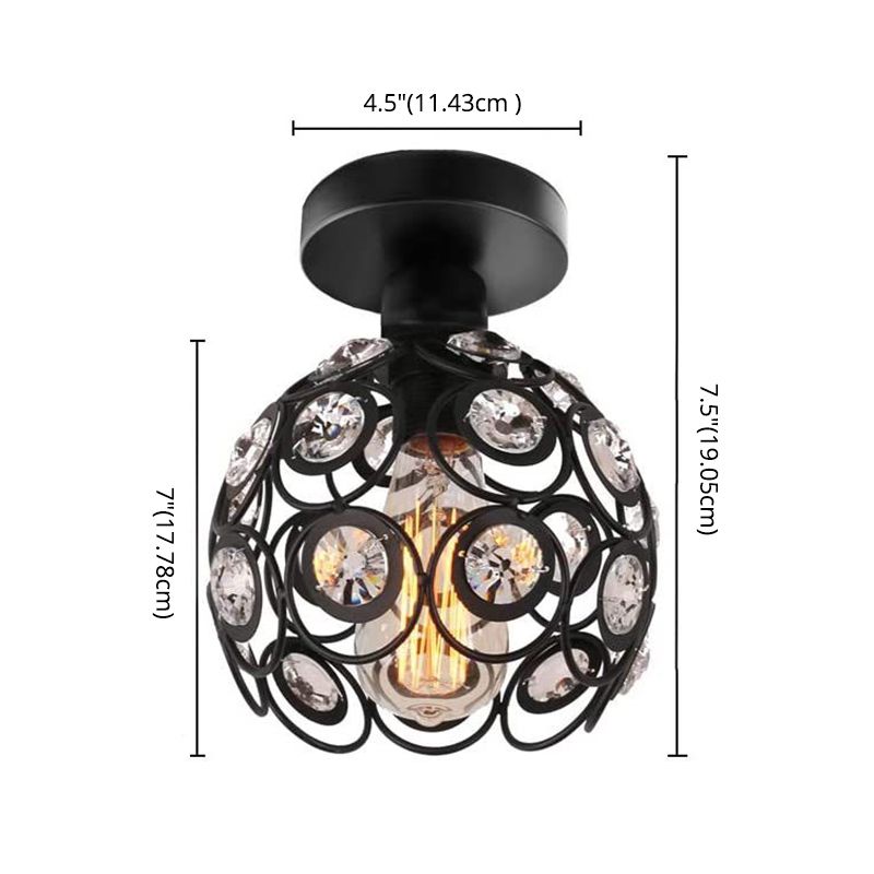 Black Metal Frame Crystal Inclay Mini Plafond Light Modern Simplicity Semi Flush Mount Mount For Corridor Asinte