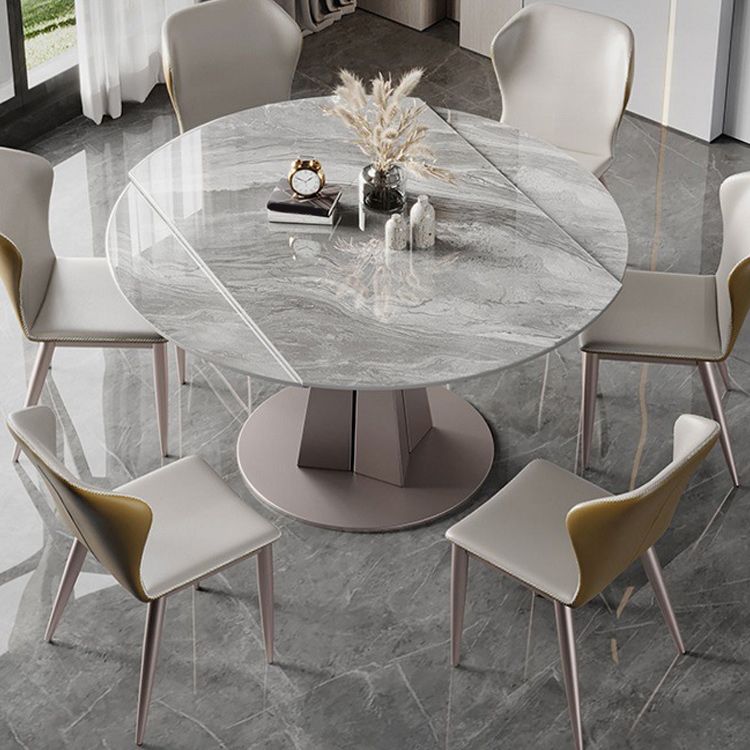 Stone Top Dining Table Modern Round Dining Table with Pedestal Base in Grey
