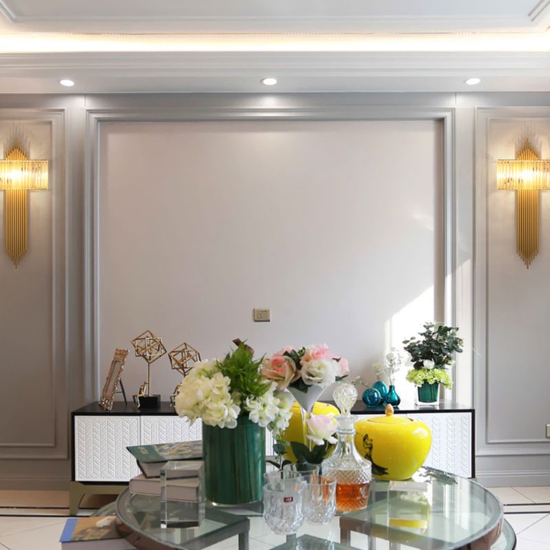 Unique Shade Crystal Wall Sconce Modern Style 2 Lights Wall Mounted Light in Gold