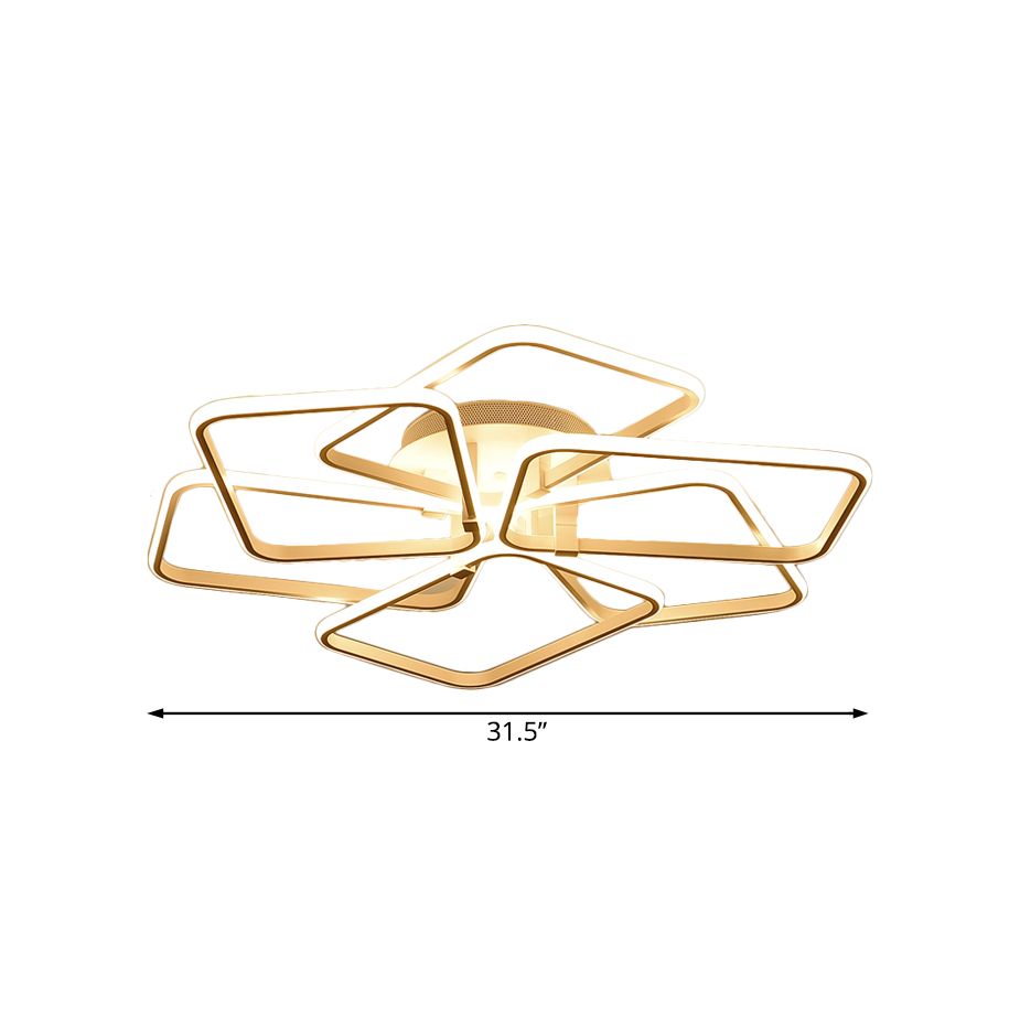 6 Rectangular Rings Acrylic Semi Flush Lighting Modernist White Led Semi Flush Mount Lamp Fixture in White Light, 31.5"/39" Wide
