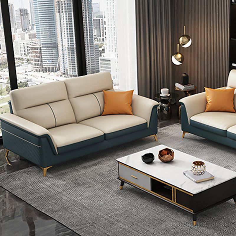 Pillow Top Arm Genuine Leather Sectionals, Cushion Back 36.2" Sectional Sofa in Ivory