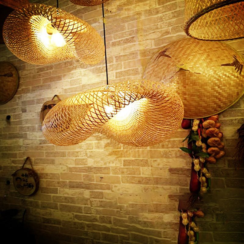 Log Color Geometrische Pendelleuchte im asiatischen Stil Bambuswebelampe für kommerzielle Stelle