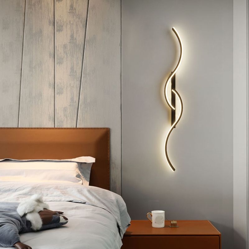 Linear Shape Metal Wall Light Modern Style 2 Lights Wall Light Sconce in Black