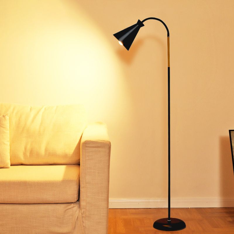 Gooseneck Floor Standing Lamp Macaron Metal Bedroom Floor Light with Cone Shade