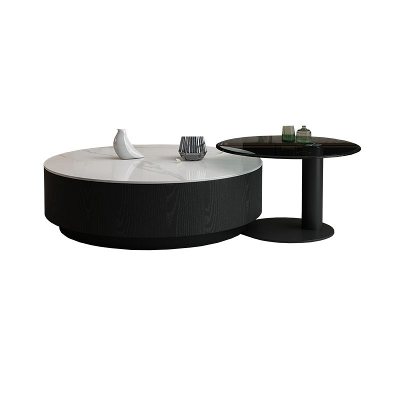 Round Stone Top Coffee Table Mid-Century Modern Cocktail Table