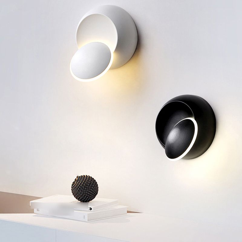 Modern Metal Wall Light Round Rotatable 6" Wide LED Wall Sconce for Living Room
