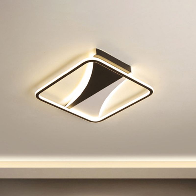 Plafonnier carré/rectangulaire moderne en acrylique noir et blanc, plafonnier LED pour chambre à coucher en blanc chaud/blanc, 16"/19,5"/23,5" W