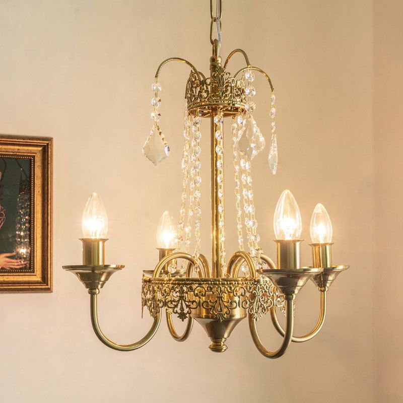 Luz de lámpara colgante de metal posmoderno 5 Candelera de techo de vela de oro claro para dormitorio