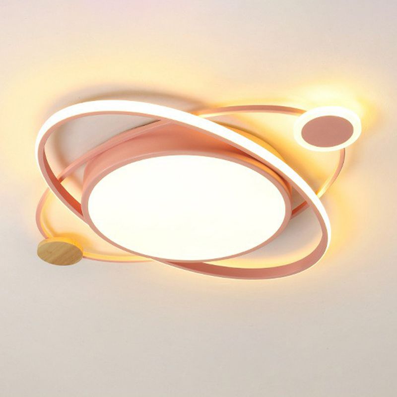 Macaron Orbit Shaped LED Flush Mount Lighting Metallic Kids Bedroom Flush Mount Ceiling Light