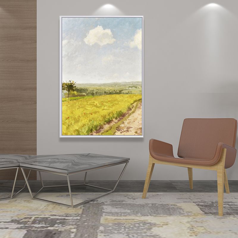 Rustic Road Painting Wall Art Canvas Print Textured Yellow Wall Decor for Living Room