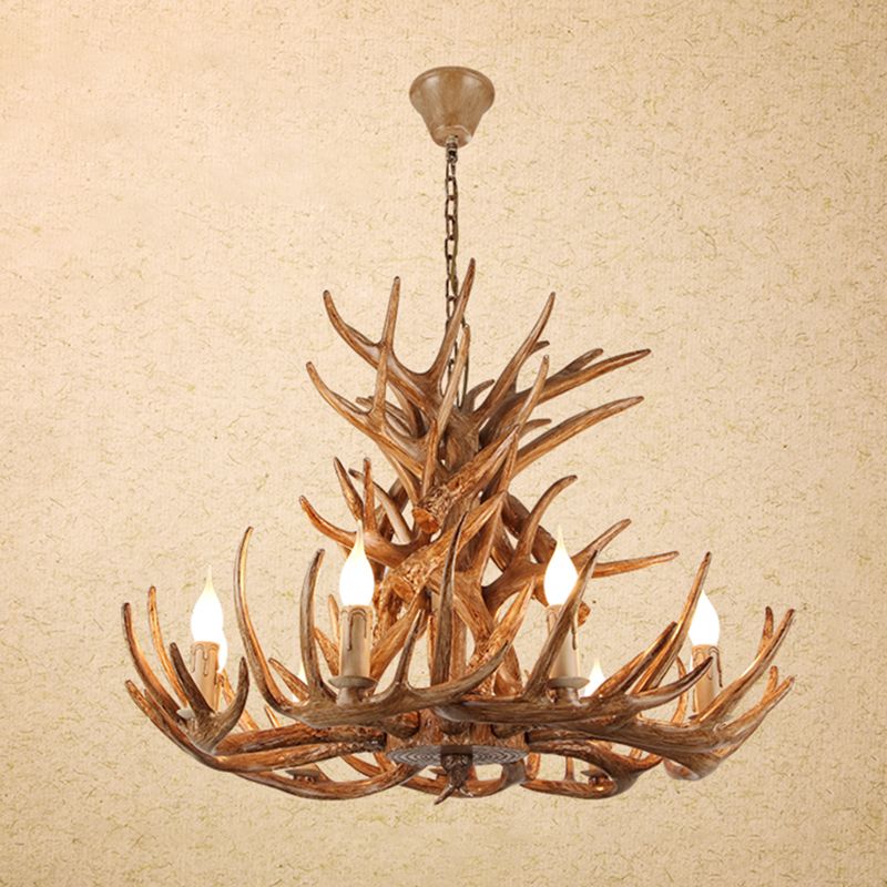 Deer Horn Shaped Resin Chandelier Lighting Retro Dining Room Pendant Light Fixture