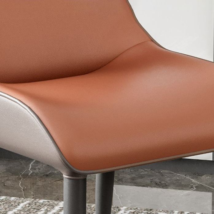 Contemporary Dining Chairs Matte Finish Leather Curved Parsons Arm Chair