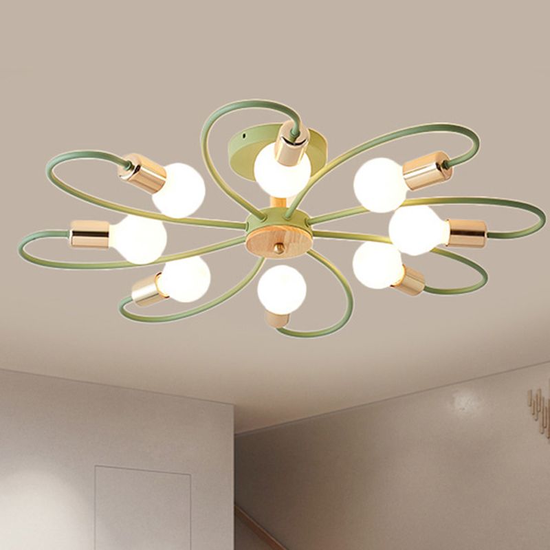Spoutnik Lampe semi-encastrée contemporaine en métal 3/6/8 lumières Gris/vert Plafonnier semi-encastré avec bras incurvé
