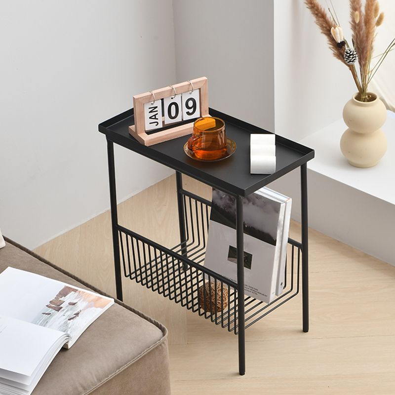 Contemporary Metal End Table Tray Top Accent Side Table with Storage
