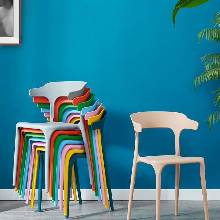 Glam Plastic Side Chair Matte Finish Open Back Dining Chair for Dinning Room