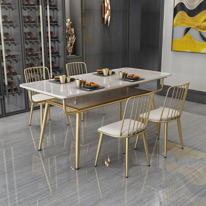 Tavolo da pranzo tradizionale di lusso tavolo da pranzo in marmo rettangolo con base di metallo