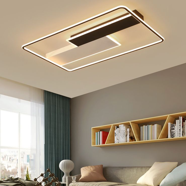 Geometric Semi Flush Mount Ceiling Light Modern Style Aluminium Semi-Flush Light en noir et blanc