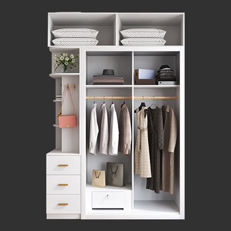 White Engineered Wood Wardrobe Armoire Modern Sliding Door Wardrobe