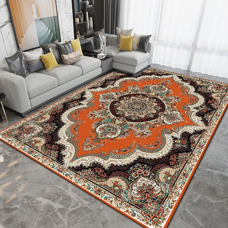 Moroccan Carpet Medallion Print Rug Polyester Stain Resistant Area Rug for Living Room