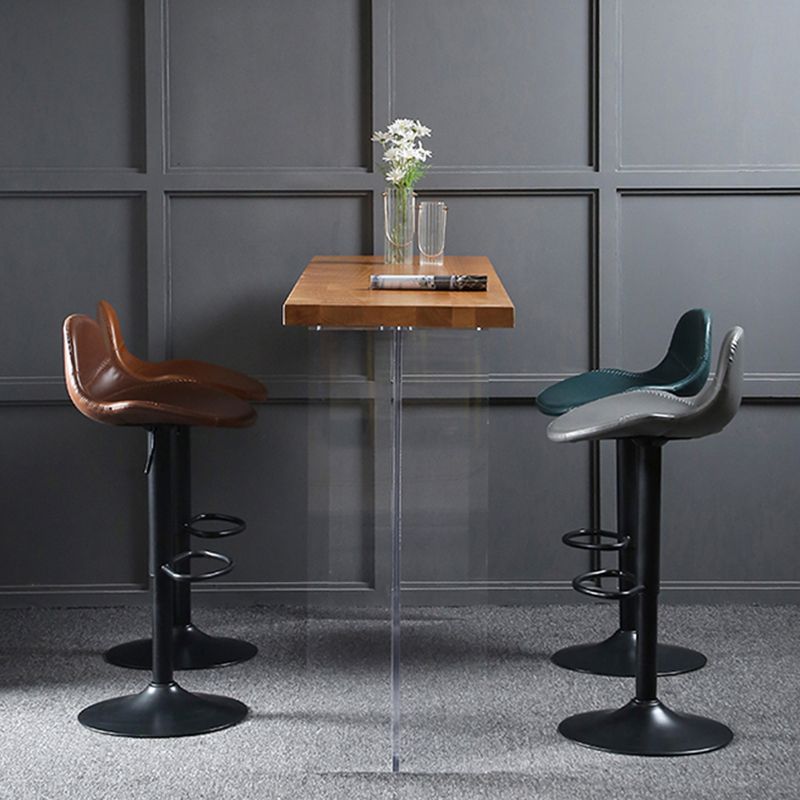 Adjustable Height Bucket Seat Bar Stools Faux Leather Swivel Barstool