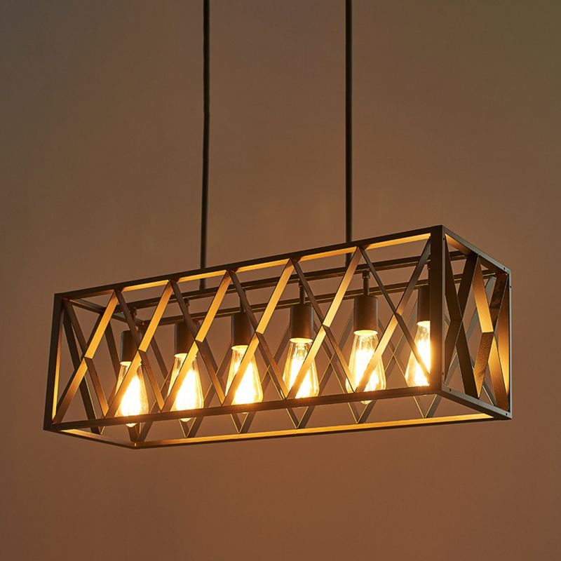 4 / 6 - Light Dark Black Kitchen Island Fixture Industrial Iron Rectangle Ceiling Pendant