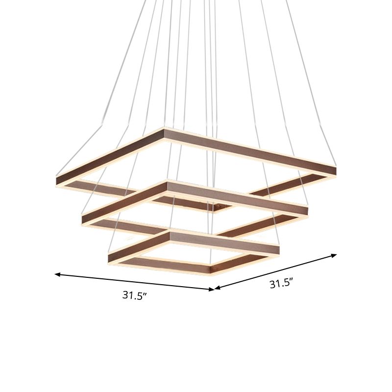 Square Ceiling Pendant Modern Acrylic 1/2/3-Head LED Brown Chandelier Light in Warm/White Light