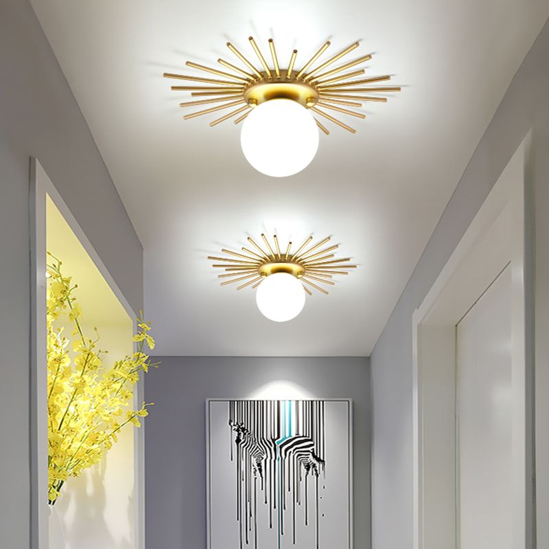 Globe Balcony Ceiling Mount Light Fixture Glass Simple Ceiling Light in Gold