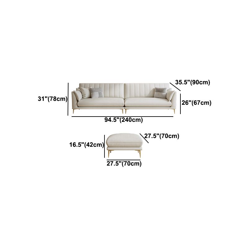 Contemporary Channel Back Faux Leather Sloped Arms Sofa/Sectionals,Ivory