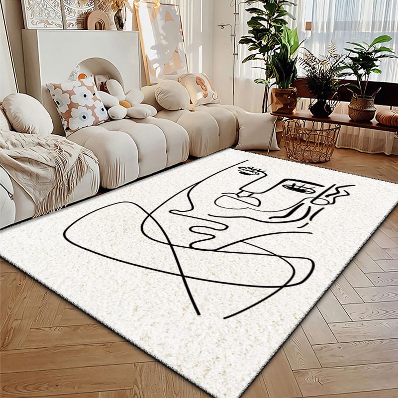 Nordic Area Carpet Polyester Contrast Panel Rug Sitting Room Non-Slip Backing Carpet