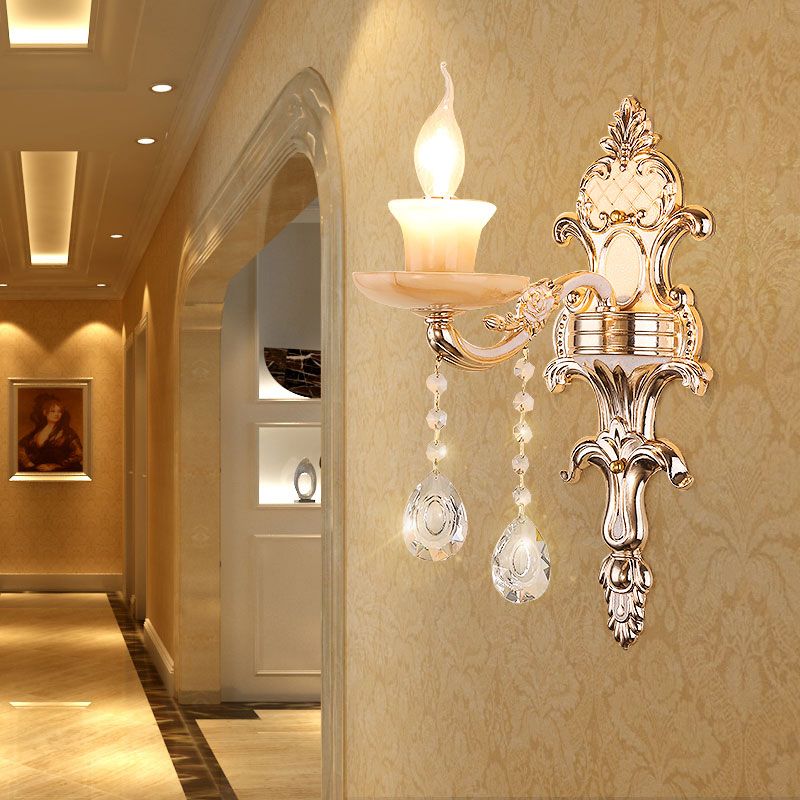 Retro -Knospenwand montieren leichte Rüschenglaswandbeleuchtung mit Kristalldrapieren in verwitterter Zink