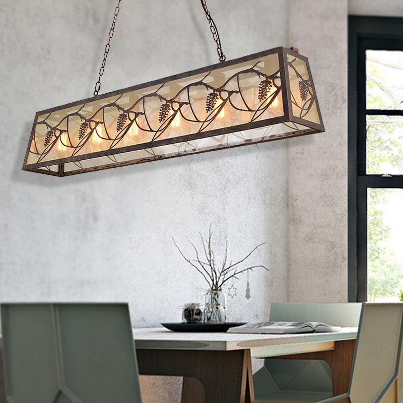 Bronze 3/6-Light Island Light Fixture Industrial Metal Rectangle Pendant Lighting with Fabric