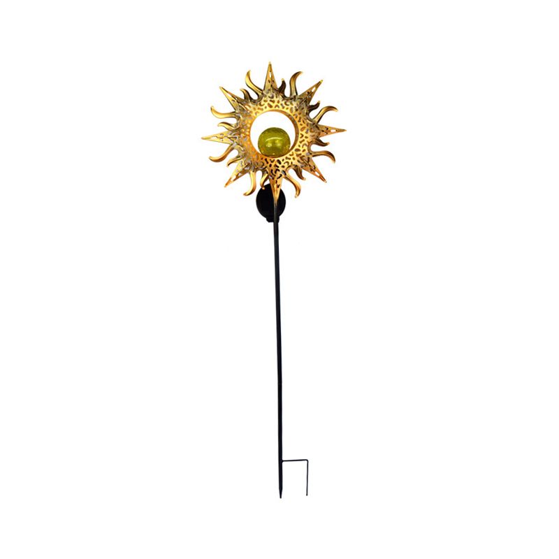 Globe LED Lawn Lighting Artistic Crackle Glass Courtyard Solar Stake Light with Cutout Decor