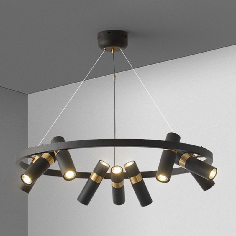 Modern Cylinder Chandelier Black Multi Light Chandelier Pendant for Dining Room