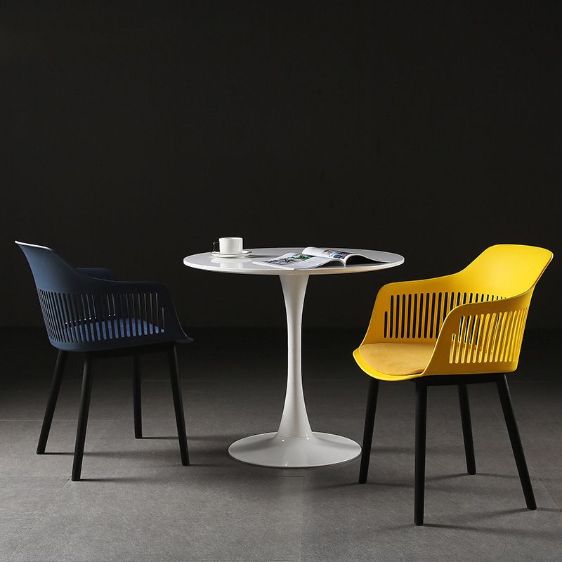 Slat Back Dining Side Chair Industrial Plastic Dining Arm Chair in Black Legs
