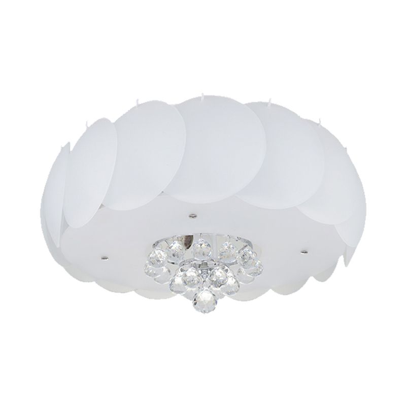 Drum Frosted White Glass Flushmount Modern 4/5 Bulbs Camera Soffitto Lampada con Crystal Ball, 19,5 "/23.5" Larghezza