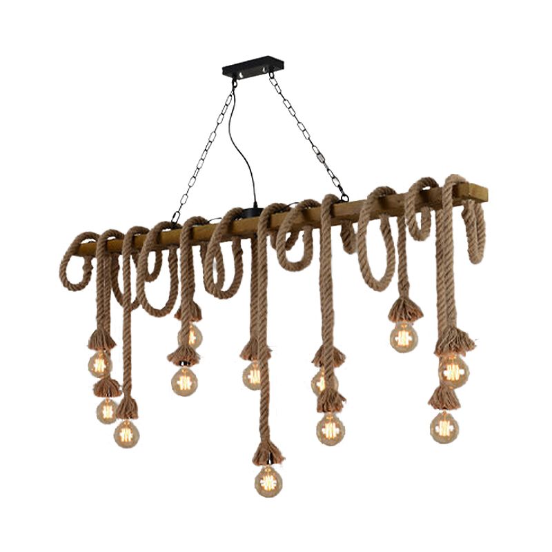 Wood Beige Island Chandelier Linear 5/8 Lights Industrial-Style Pendant Lamp for Dining Room
