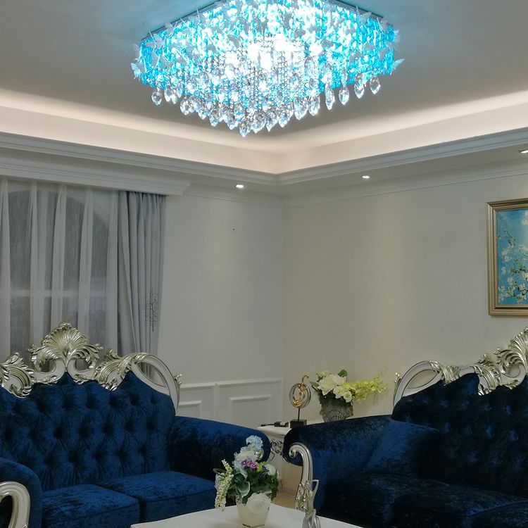 Rettangolo Flush Mount Lighting Semplicity Clear / Amber / Lake Blue Crystal LED Stainless - Steel Butterfly Massimale Light Fixture in Warm / White Light