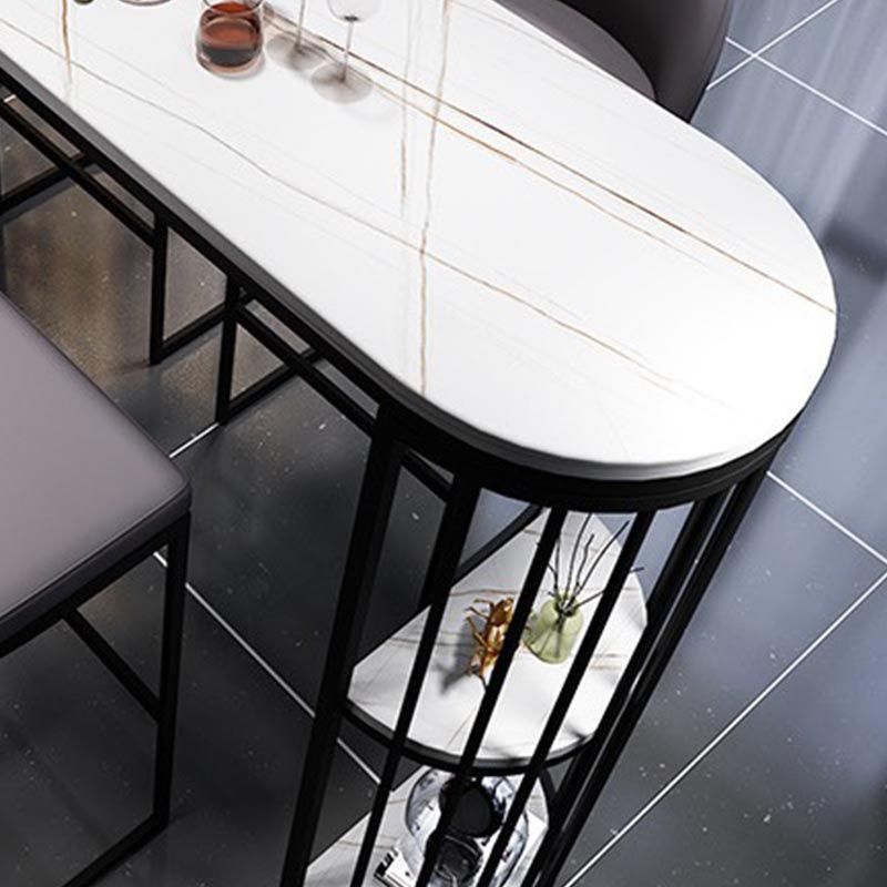 Stone Bar Dining Table Modern Bar Table with Double Pedestal for Living Room Kitchen