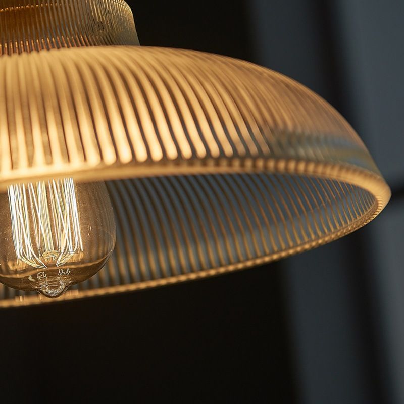 Schüsselform Café Anhänger Beleuchtung Retro klares gestreiftes Glas Ein Messinghanglampe