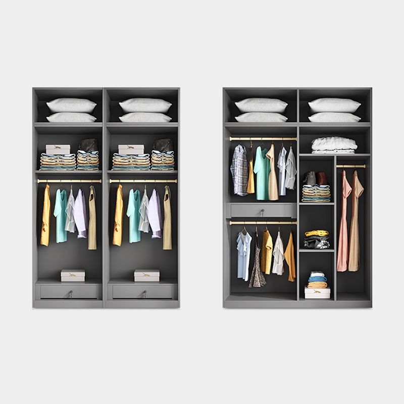 Gray Colour Wardrobe Armoire Wood Bedroom Wardrobe Closet with 1 Drawer