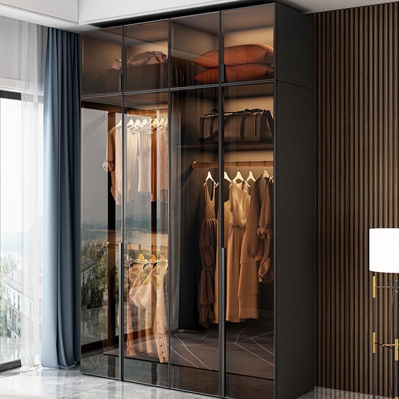 Brown Cabinet with Glass Doors Modern Hinged Door Wardrobe for Home