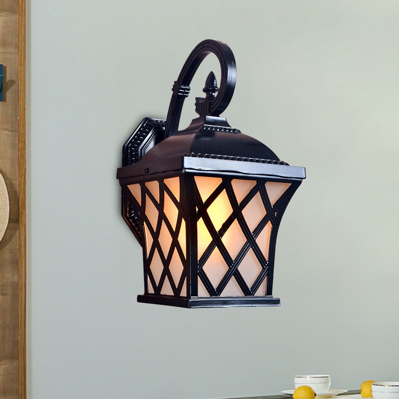 Aluminum Grid Wall Mounted Lamp Lodges 1 Head Courtyard Wall Lighting Ideas in Black