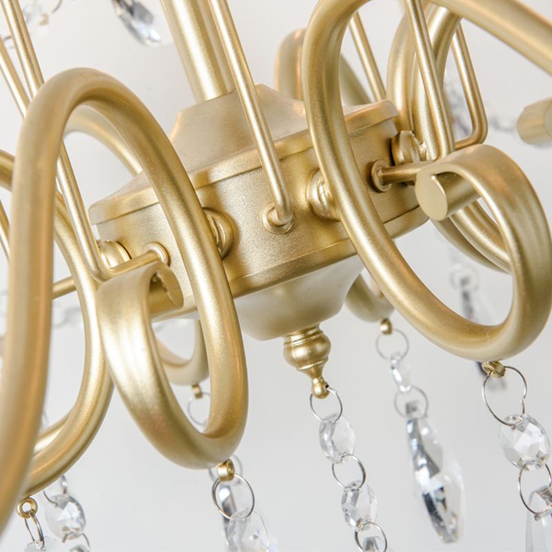 Metal Gold Finish Chandelier Candelabra Victorian Style Hanging Light with Crystal Accents