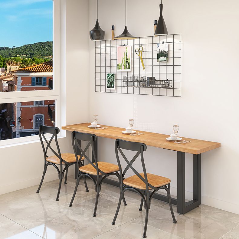 Industrial Trestle Base Dining Table Metal and Wood Dining Table