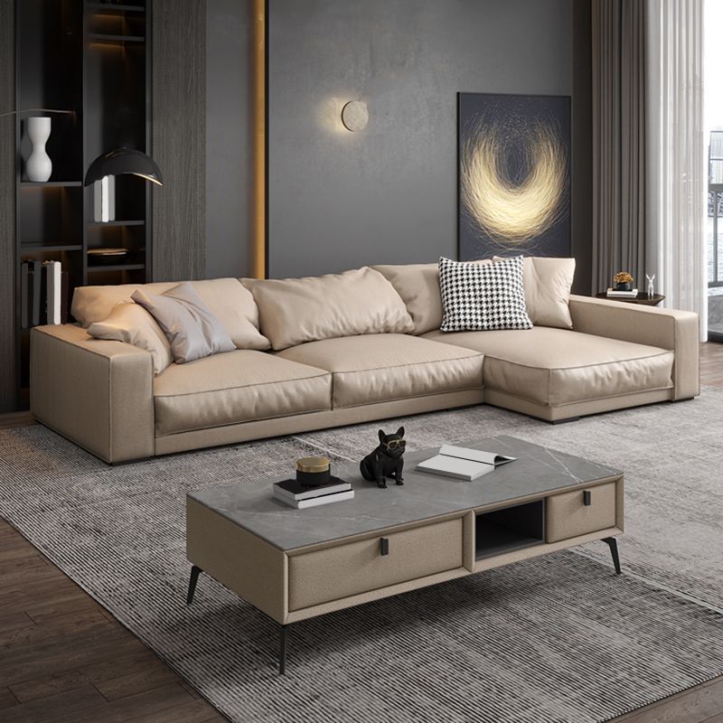 Pillowed Back Cushions Sectional Sofa, Square Arm Sectional Sofa,in Cream22"