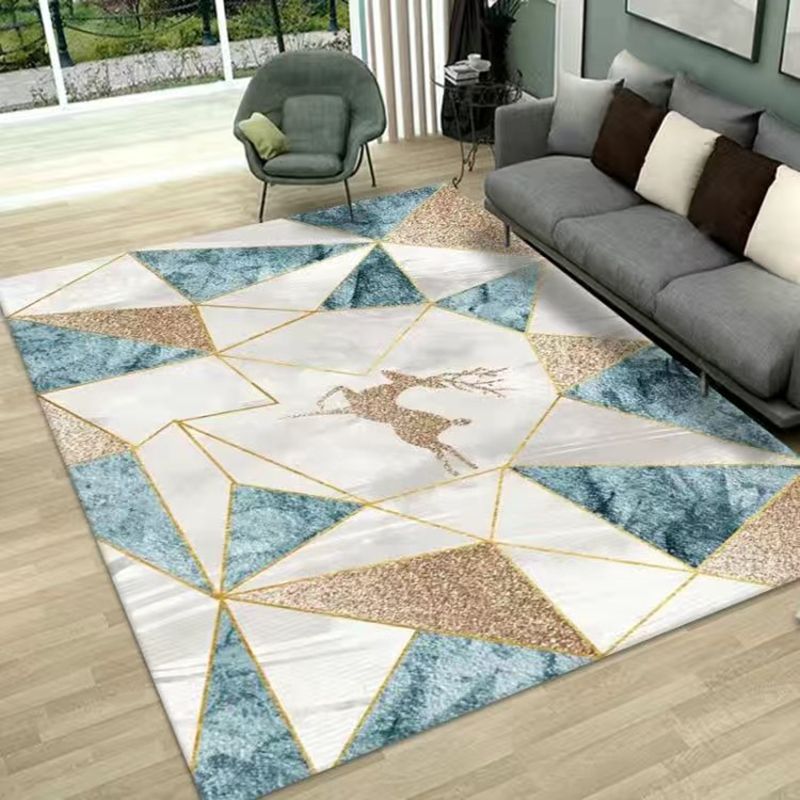 Grey Modern Rug Polyester Geometric Area Rug Washable Rug for Living Room