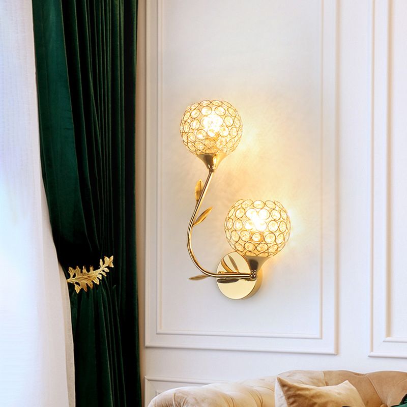 Living Room Wall Sconce Modern Golden Wall Lamp with Ball Crystal Shade
