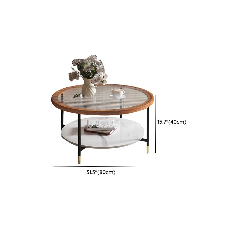 Glass & Slate Round Coffee Table Set Tropical Shelf Included Cocktail Table