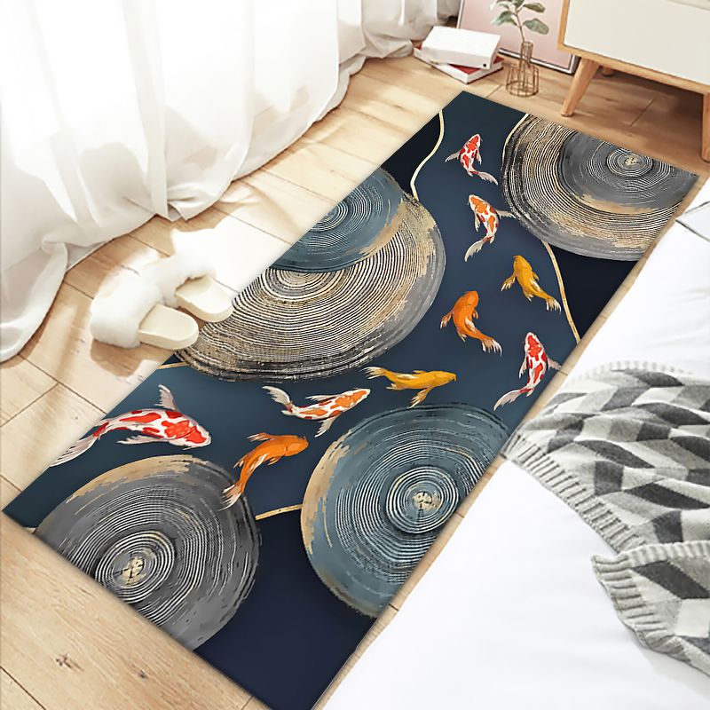 Stylish Modern Area Rug Blue Plant Pattern Area Carpet Polyester Non-Slip Rug for Bedroom