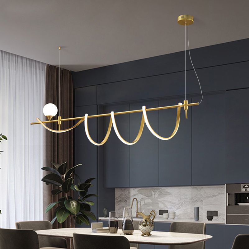 Gold Curves Island Light Fixture Simplicity LED Metal Pendant Light with Ball Shade